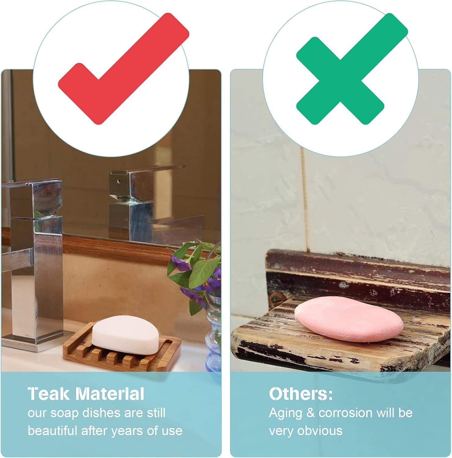 Self-Draining Teak Soap Dishes – 2-Pack