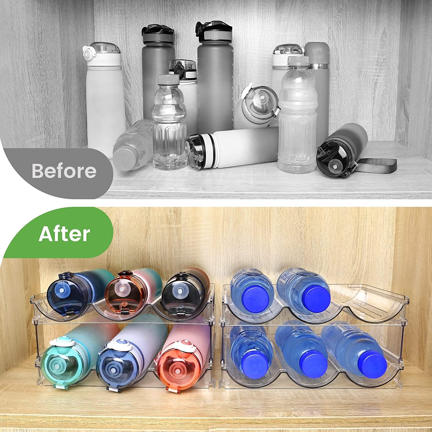 Stackable Water Bottle Organizer – 2-Pack