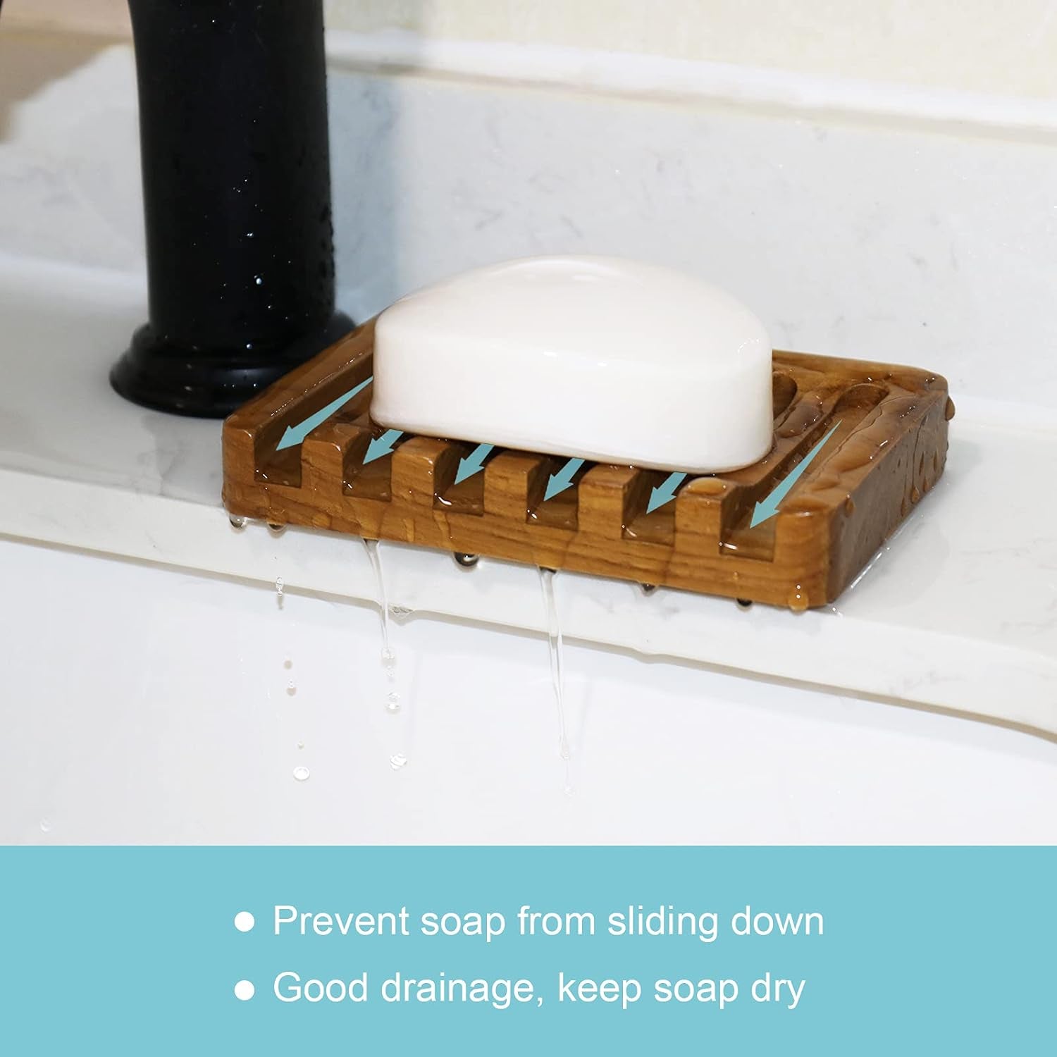 Self-Draining Teak Soap Dishes – 2-Pack