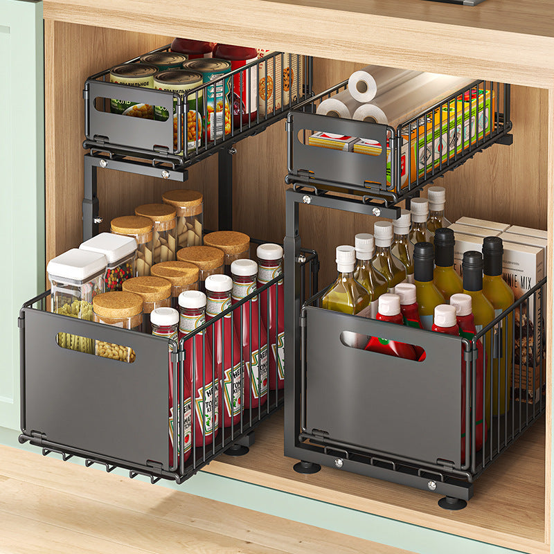 Adjustable 2-Tier Pull-Out Cabinet Organizer