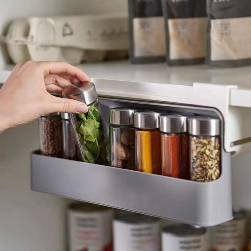 Pull-Out Under-Shelf Spice Organizer for Kitchen Cabinets