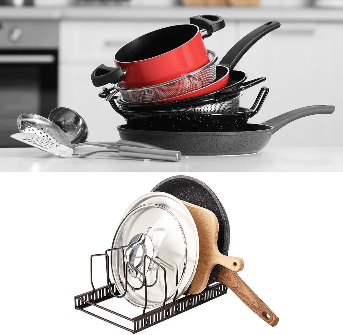 Adjustable 7-Slot Pot Lid & Bakeware Organizer