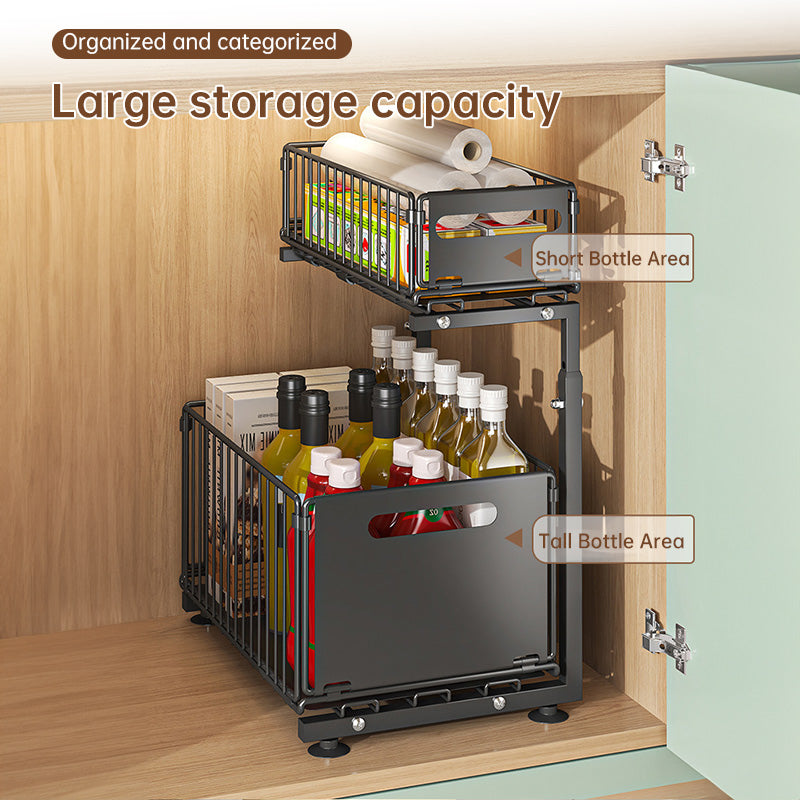 Adjustable 2-Tier Pull-Out Cabinet Organizer