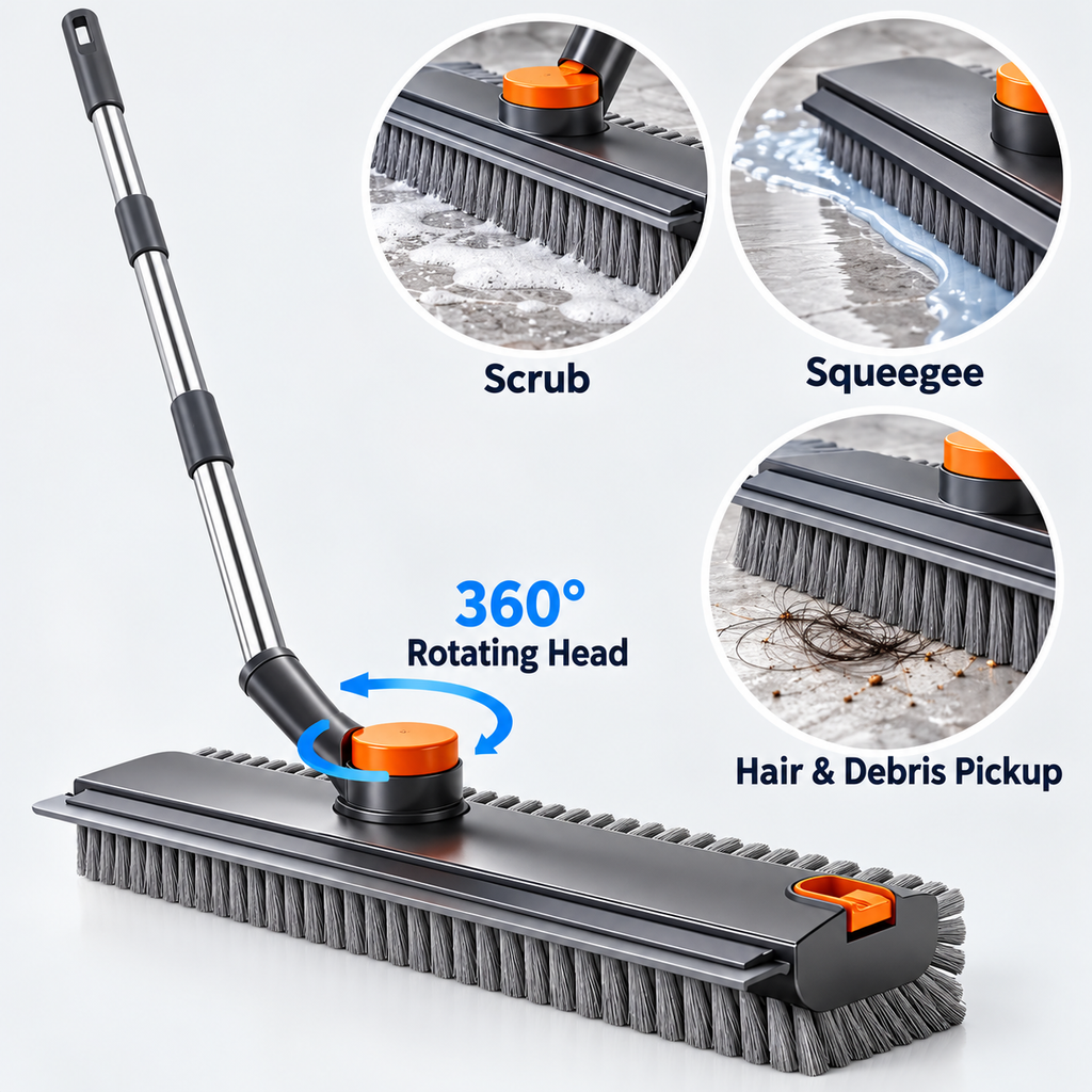 3-in-1 Floor Scrubber & Squeegee Cleaning Brush Tool