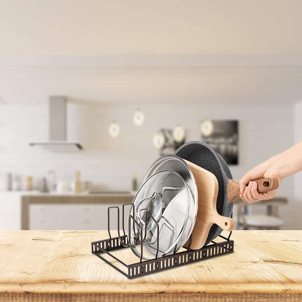 Adjustable 7-Slot Pot Lid & Bakeware Organizer