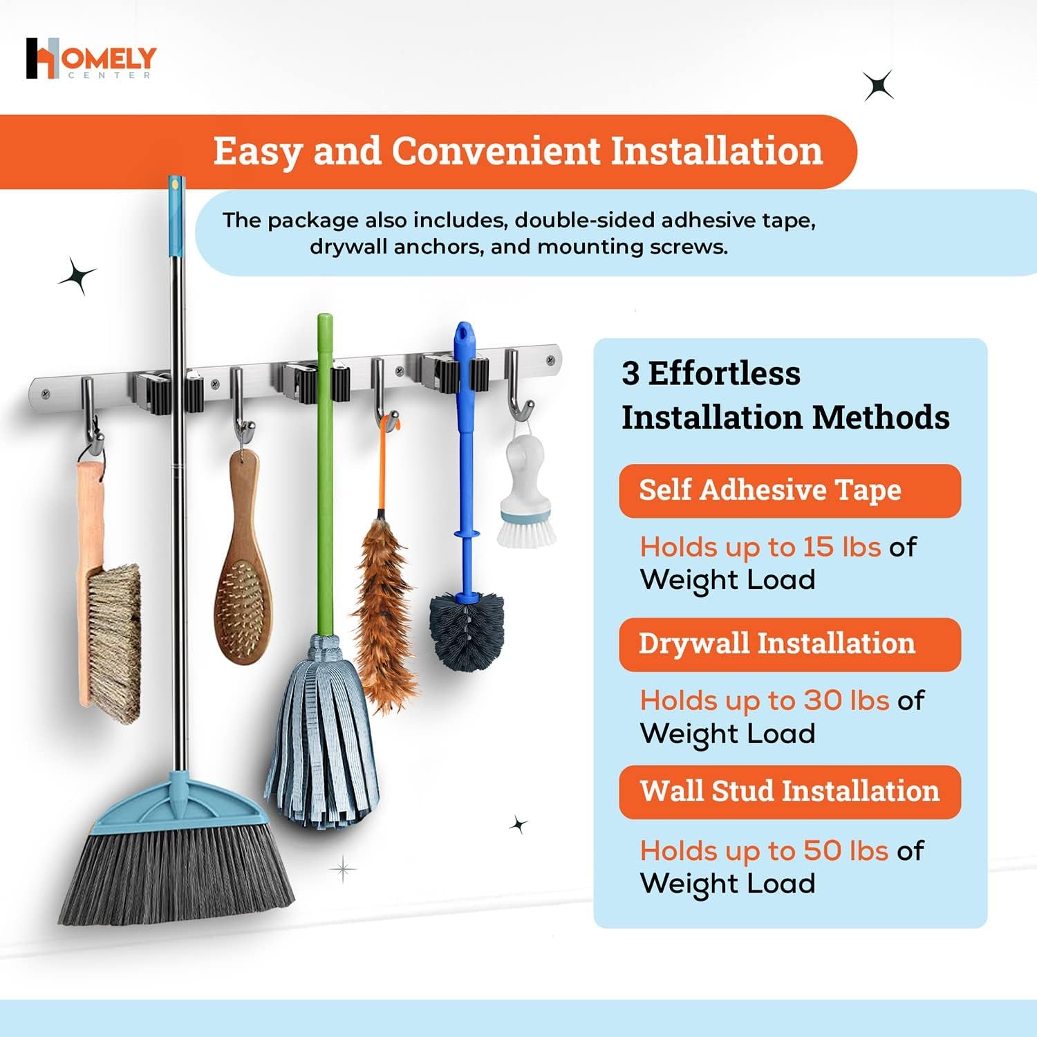 Wall-Mounted Mop & Broom Organizer