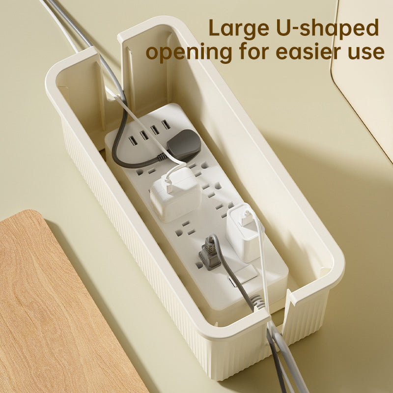 Cable organizer box with a large side opening for power-strip access
