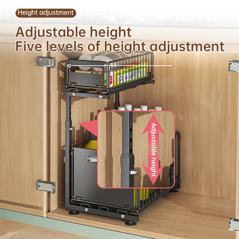 Adjustable 2-Tier Pull-Out Cabinet Organizer