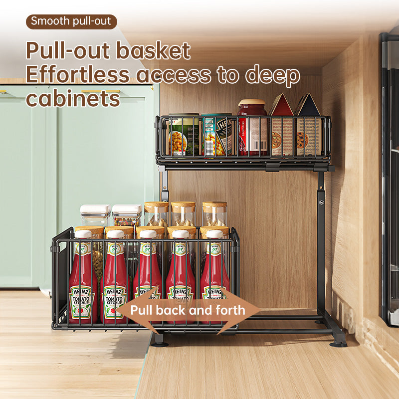 Adjustable 2-Tier Pull-Out Cabinet Organizer