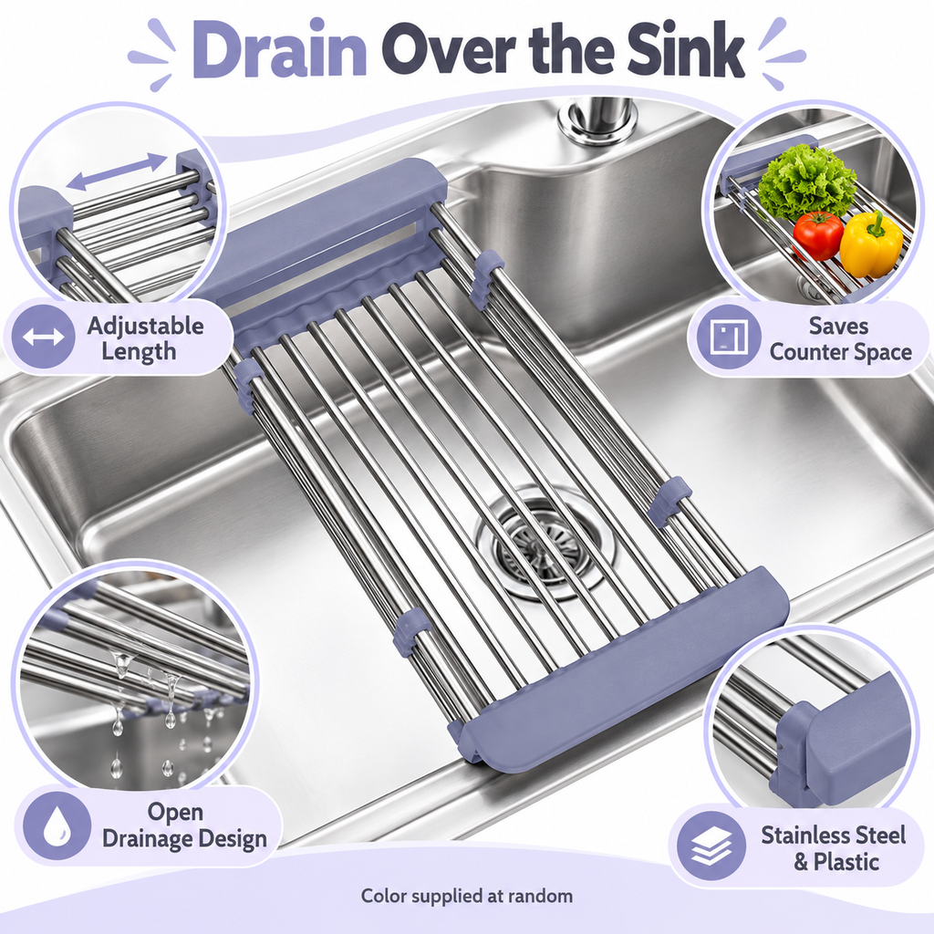 Adjustable Over-Sink Draining Basket for Kitchen Sink
