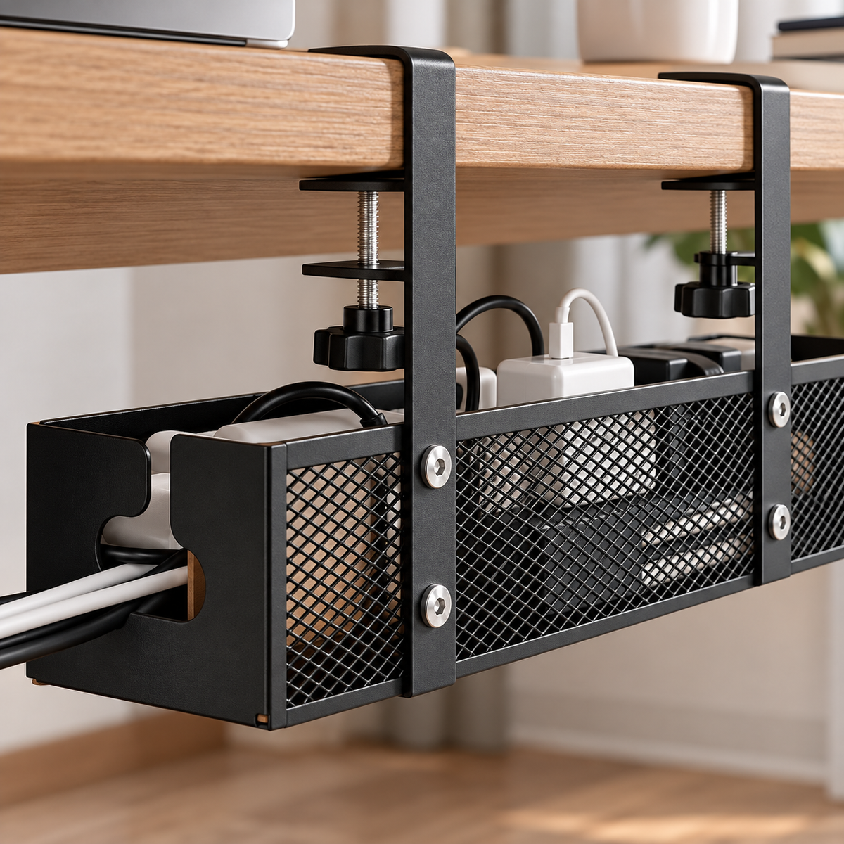 Clamp-On Under-Desk Cable Tray for Cable Management