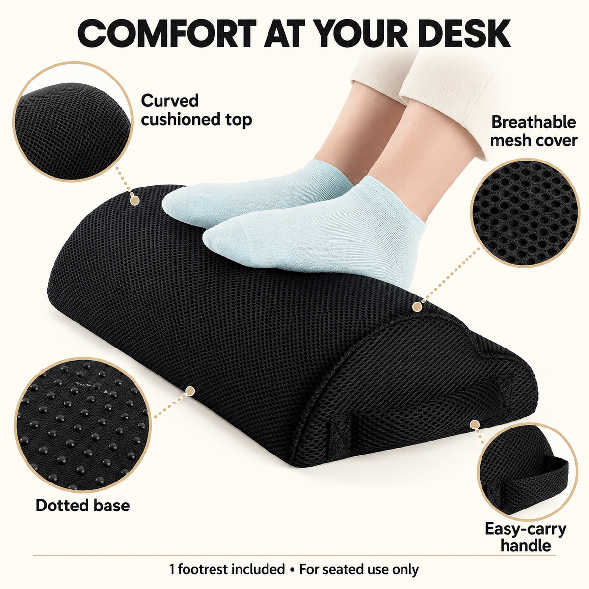 Cushioned Under-Desk Footrest for Office and Home