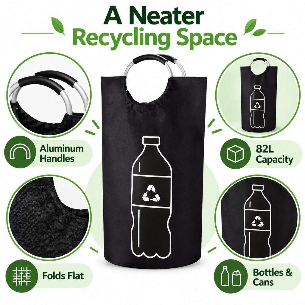 82L Foldable Bottle & Can Recycling Storage Bag Organizer
