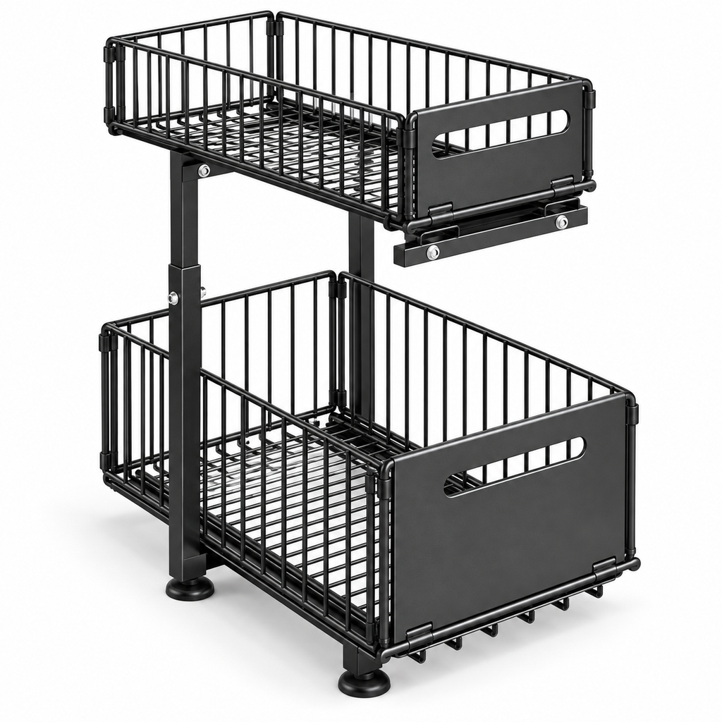 Adjustable 2-Tier Pull-Out Cabinet Storage Organizer