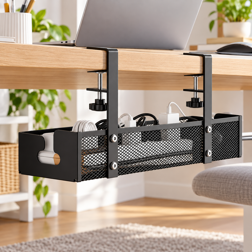 Clamp-On Under-Desk Cable Tray for Cable Management