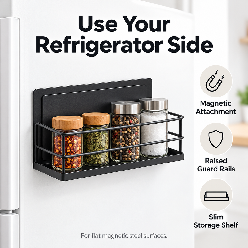Magnetic Refrigerator Side Storage Rack Organizer Shelf