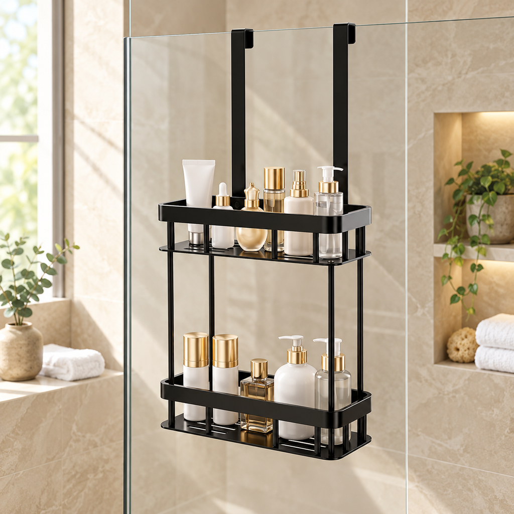 2-Tier Over-Shower-Door Organizer for Bathroom Use