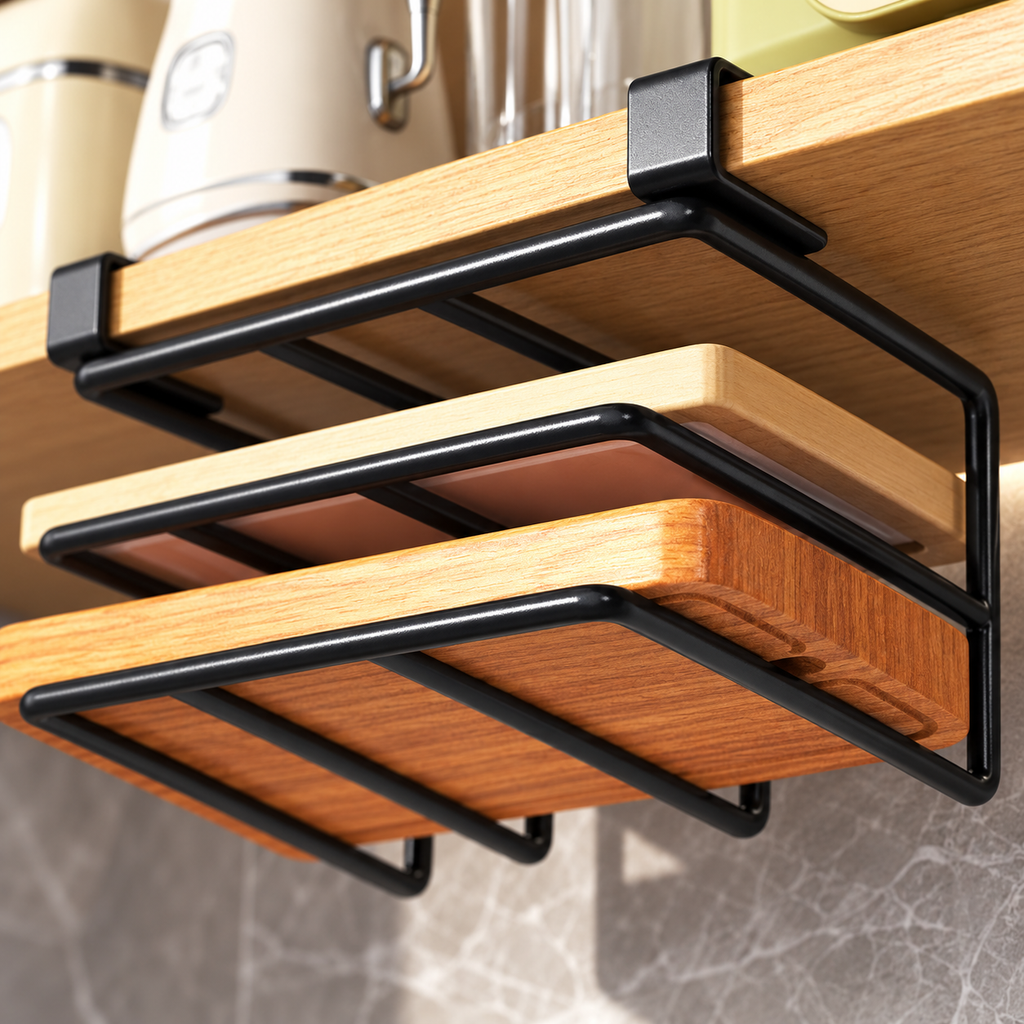 Under-Cabinet Cutting Board & Lid Organizer Storage Rack