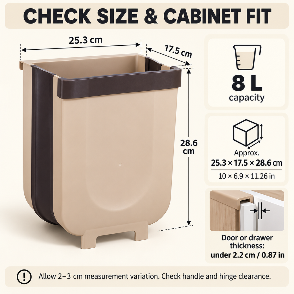 8L Foldable Cabinet-Door Trash Bin for Kitchen & Food Prep