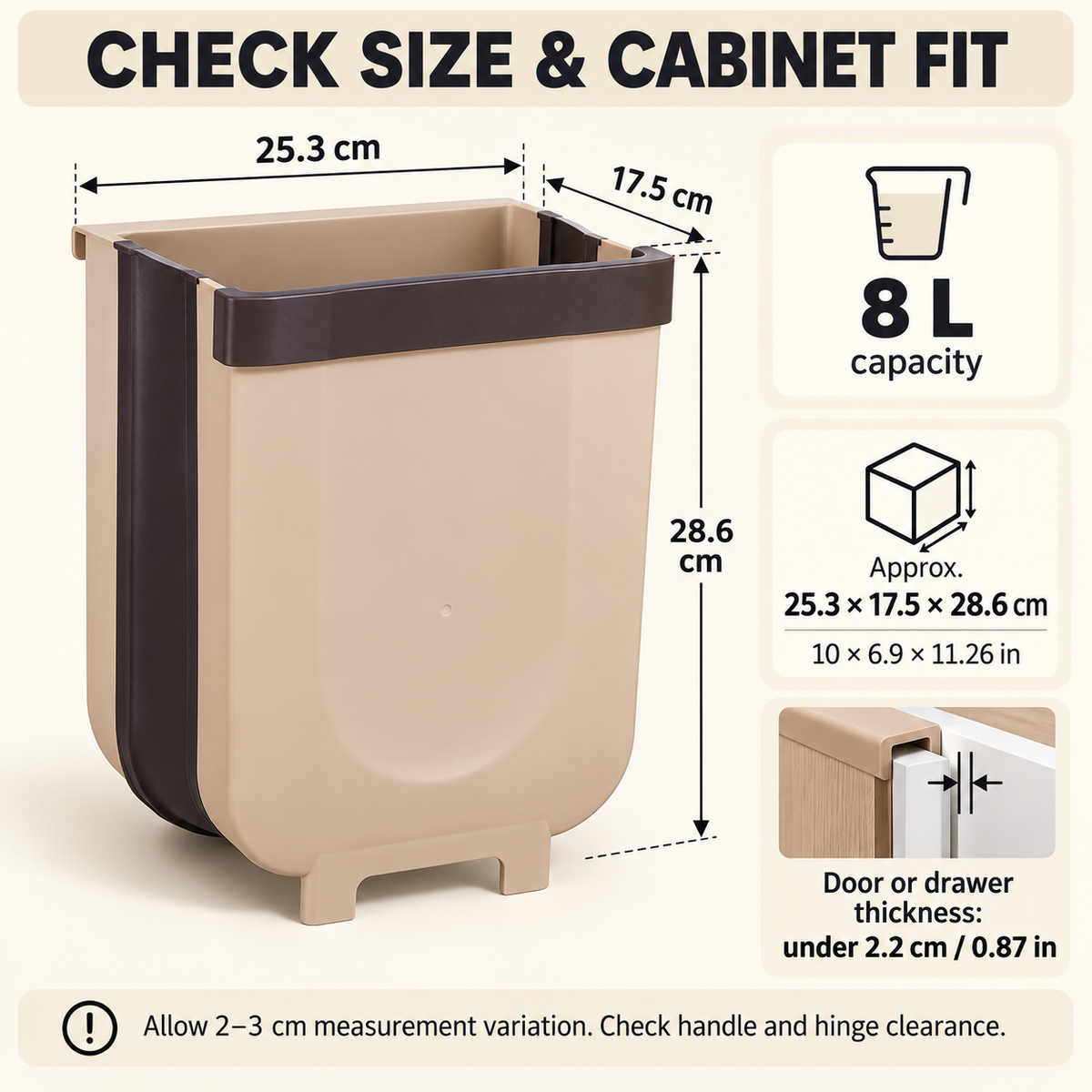 8L Foldable Cabinet-Door Trash Bin for Kitchen & Food Prep