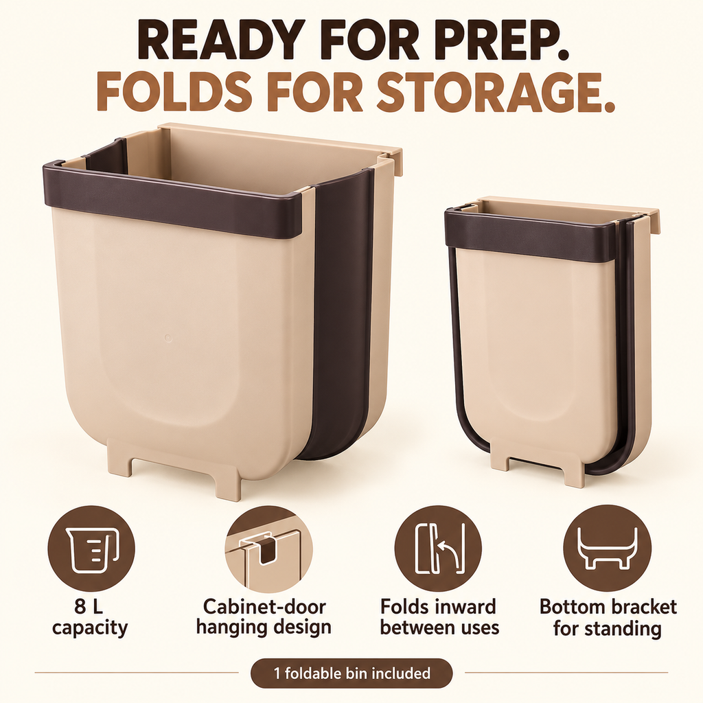 8L Foldable Cabinet-Door Trash Bin for Kitchen & Food Prep