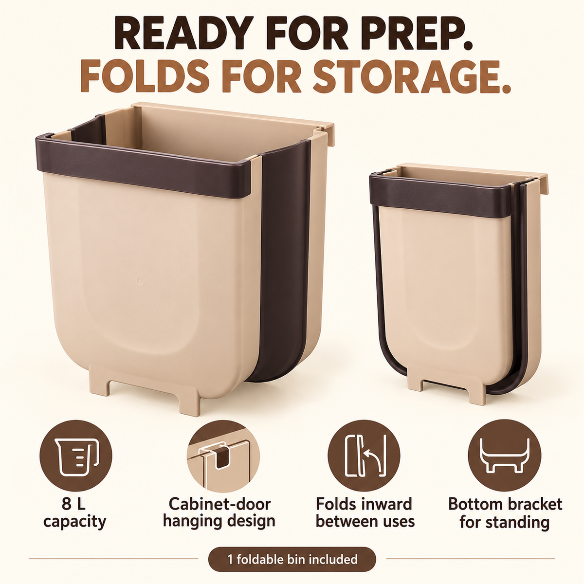 8L Foldable Cabinet-Door Trash Bin for Kitchen & Food Prep