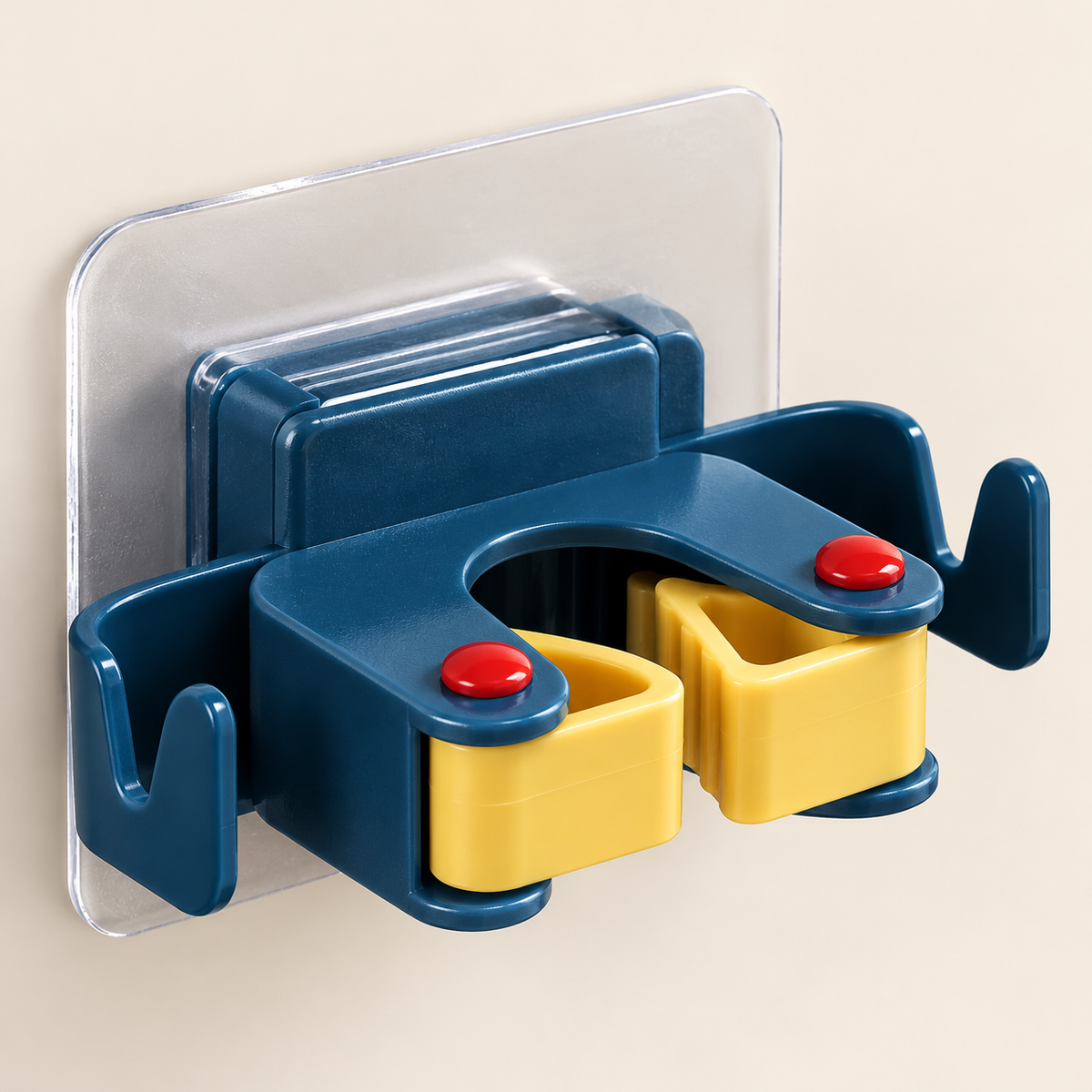 No-Drill Mop & Broom Wall Holder Clip with Adhesive Hook