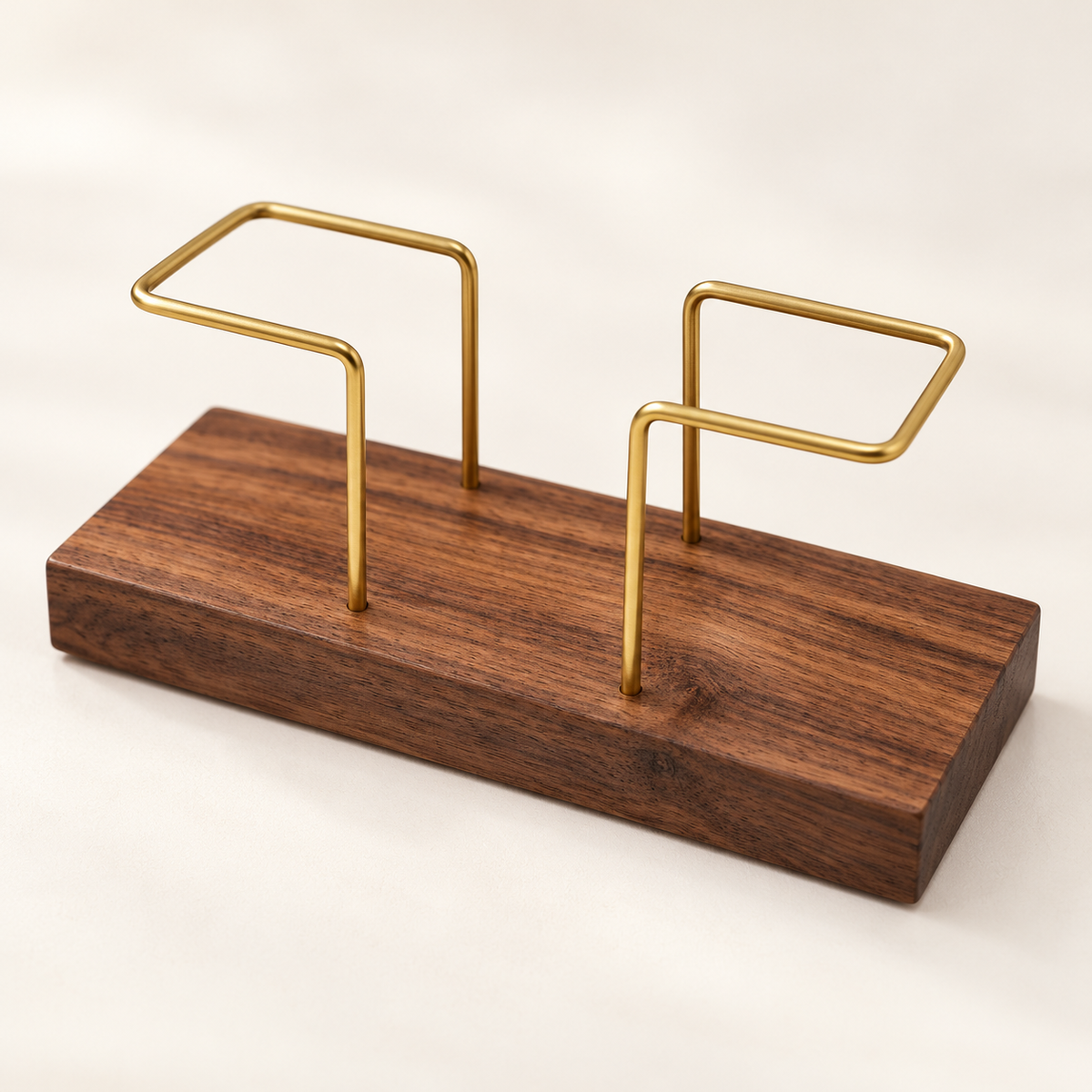 Solid Wood & Brass Tabletop Napkin Holder in Beech or Walnut