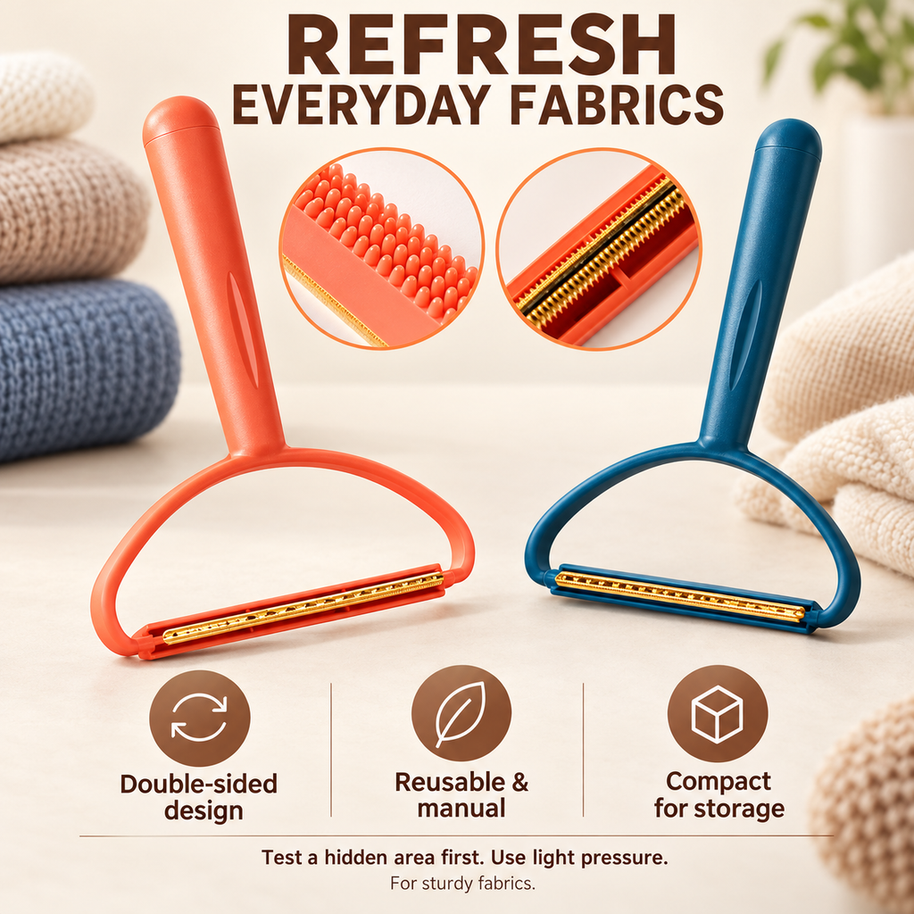 Double-Sided Manual Lint Remover for Clothes, Fabric & Pet Hair