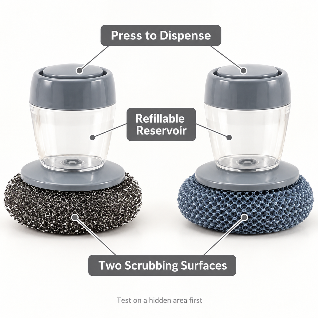 Dual-Surface Soap-Dispensing Palm Dish Brush Set