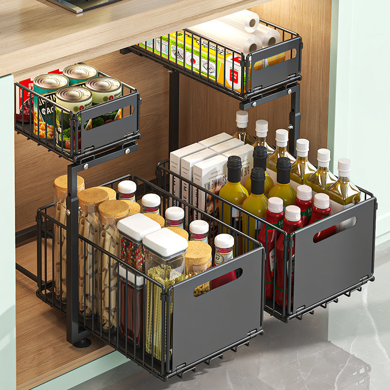 Adjustable 2-Tier Pull-Out Cabinet Organizer