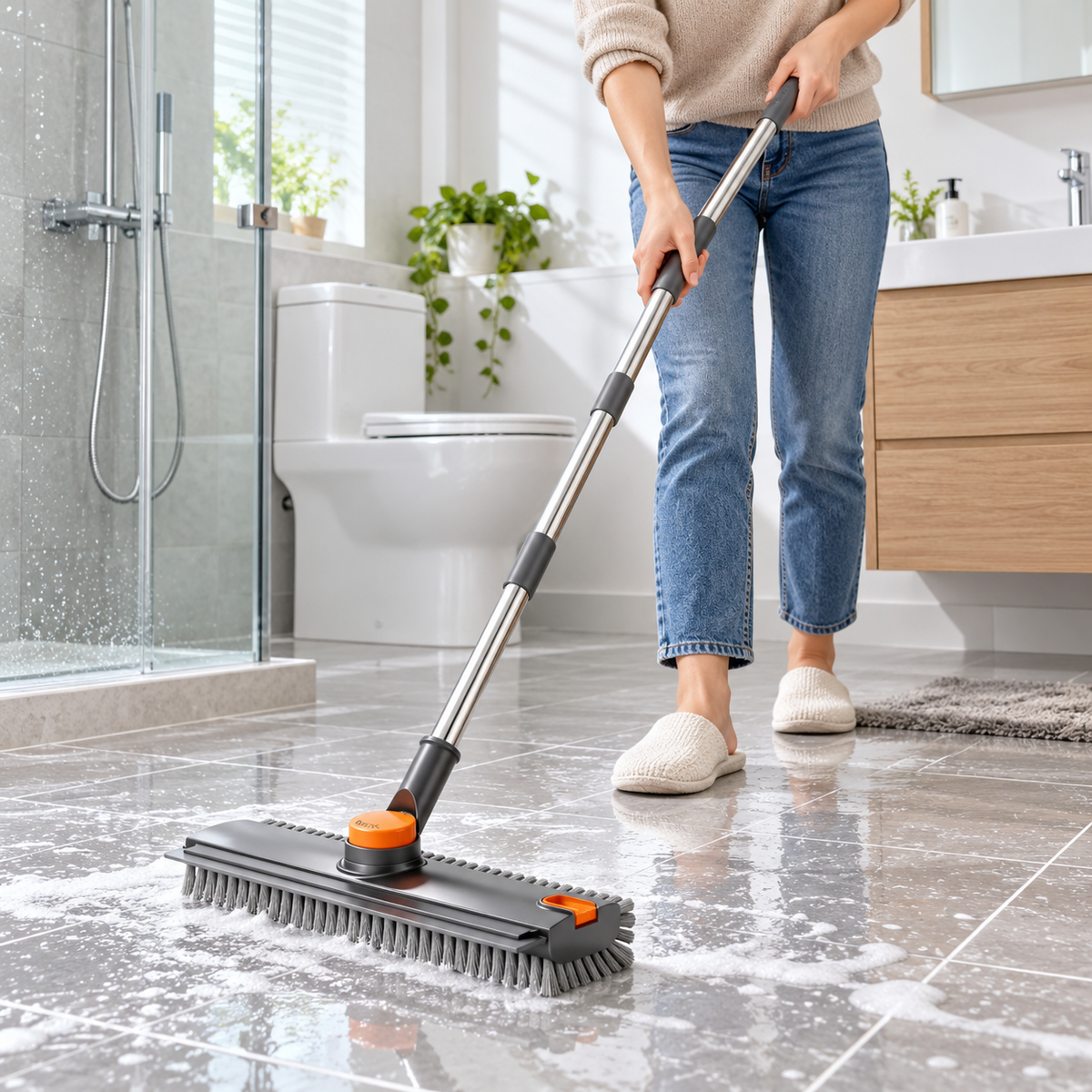 3-in-1 Floor Scrubber & Squeegee Cleaning Brush Tool