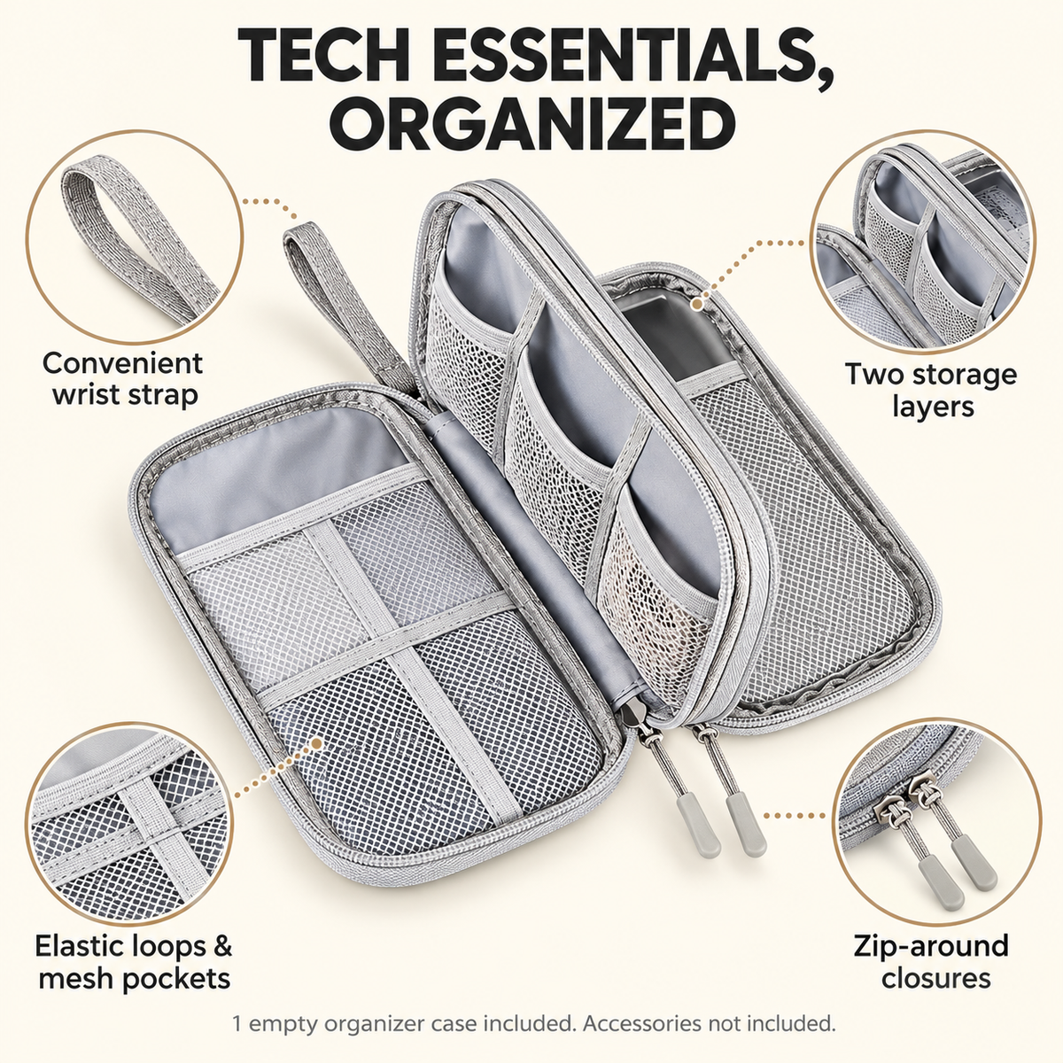 Double-Layer Travel Tech Organizer Case for Accessories