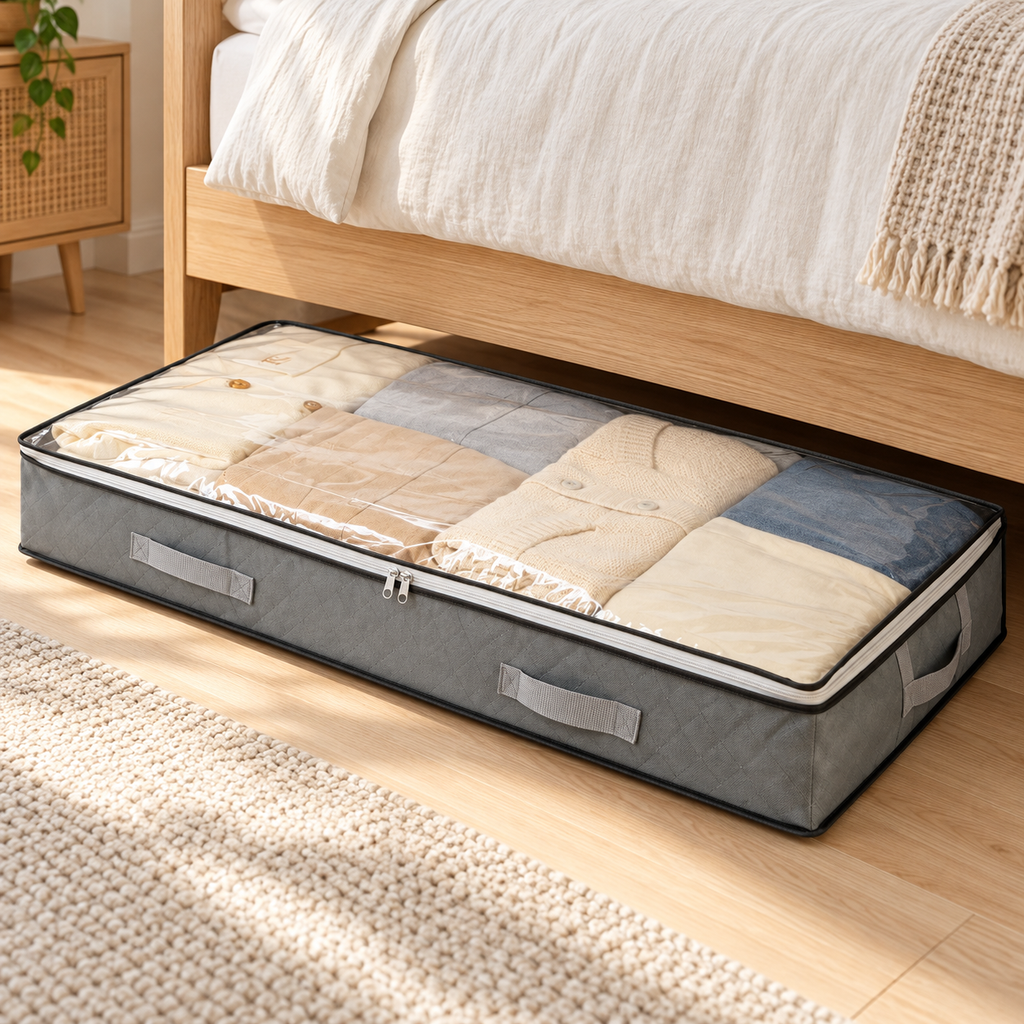 Fold-Flat Under-Bed Storage Bag with Clear Window