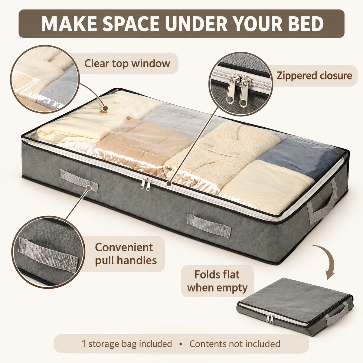 Fold-Flat Under-Bed Storage Bag with Clear Window