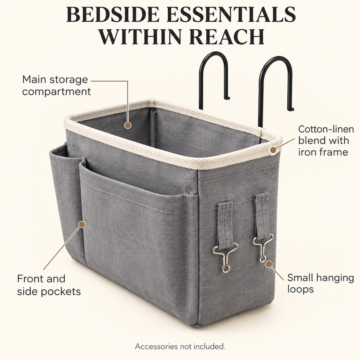Bedside Hanging Storage Caddy with Pockets for Bedroom