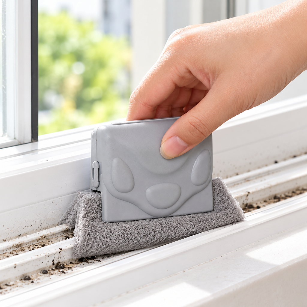 Window Track & Groove Cleaning Brush with Scraper