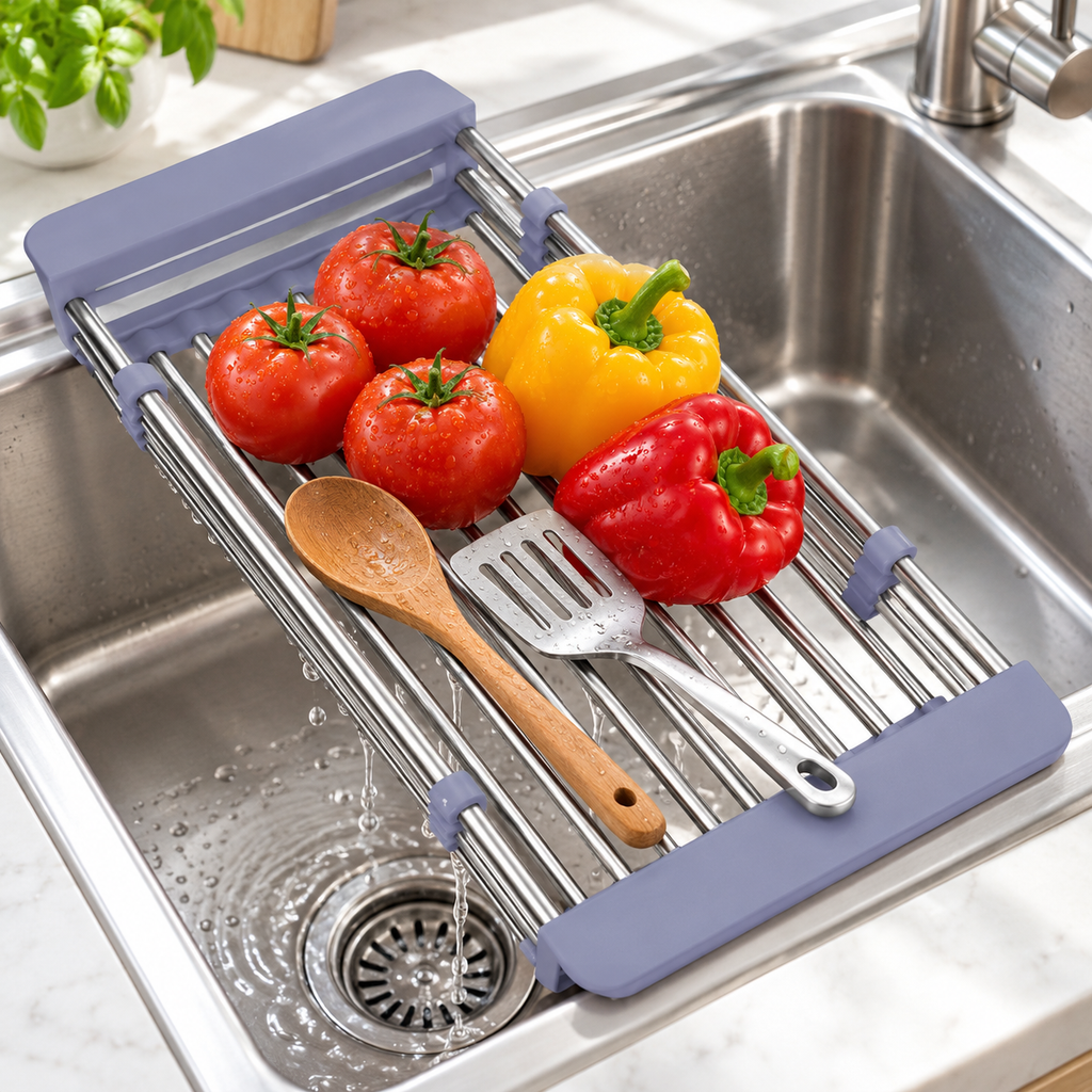 Adjustable Over-Sink Draining Basket for Kitchen Sink