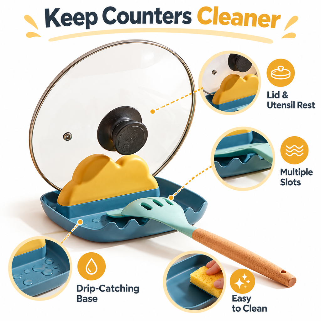 Pot Lid & Utensil Counter Rest for Kitchen Cooking