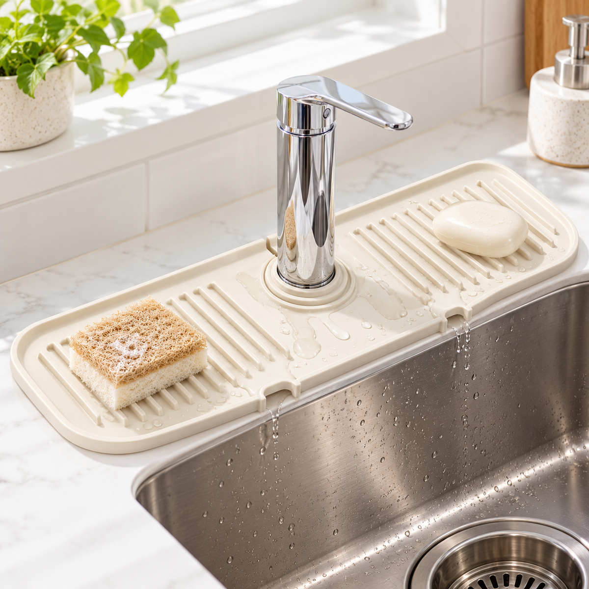 Silicone Sink Splash Guard & Draining Mat for Kitchen