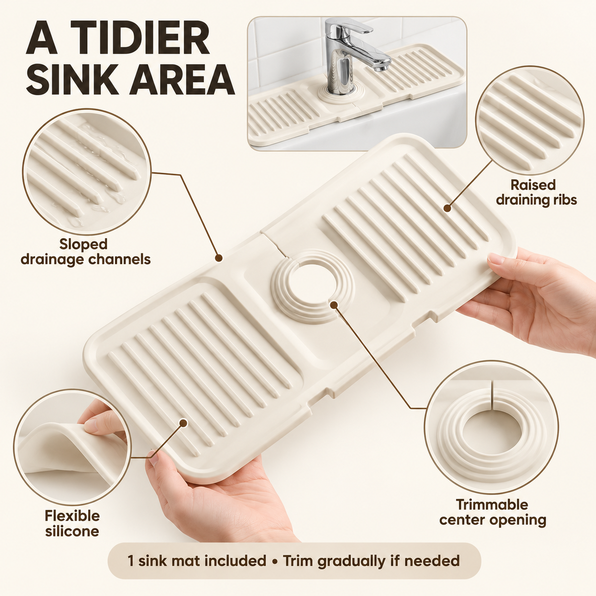 Silicone Sink Splash Guard & Draining Mat for Kitchen