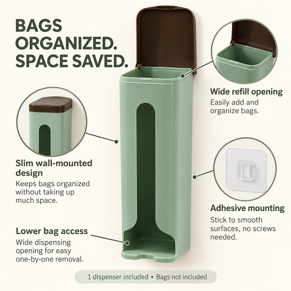 Wall-Mounted Reusable Grocery Bag Dispenser Holder