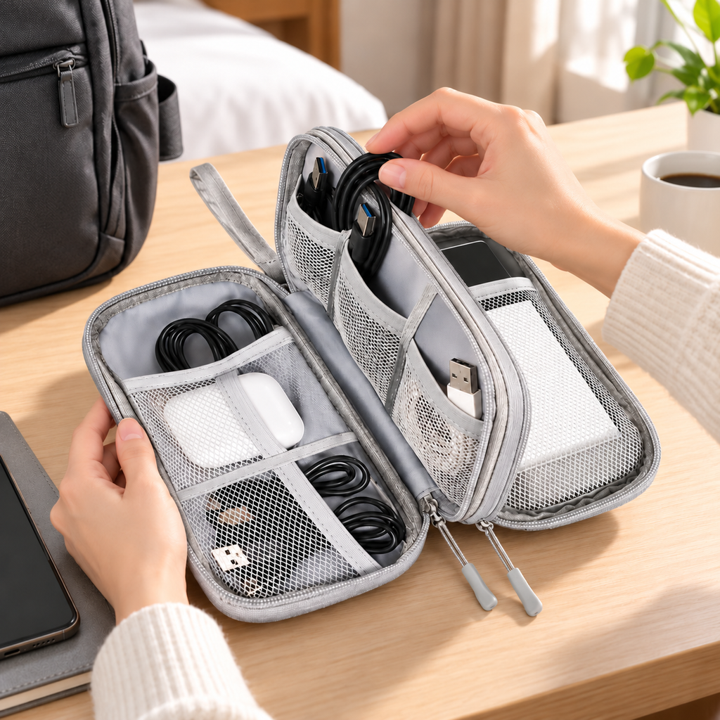 Double-Layer Travel Tech Organizer Case for Accessories