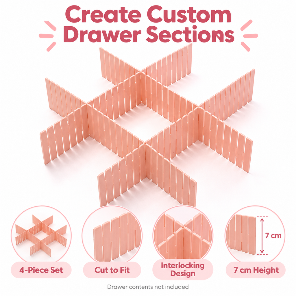 Cut-to-Fit Drawer Divider Set, 4-Pack Storage Organizer