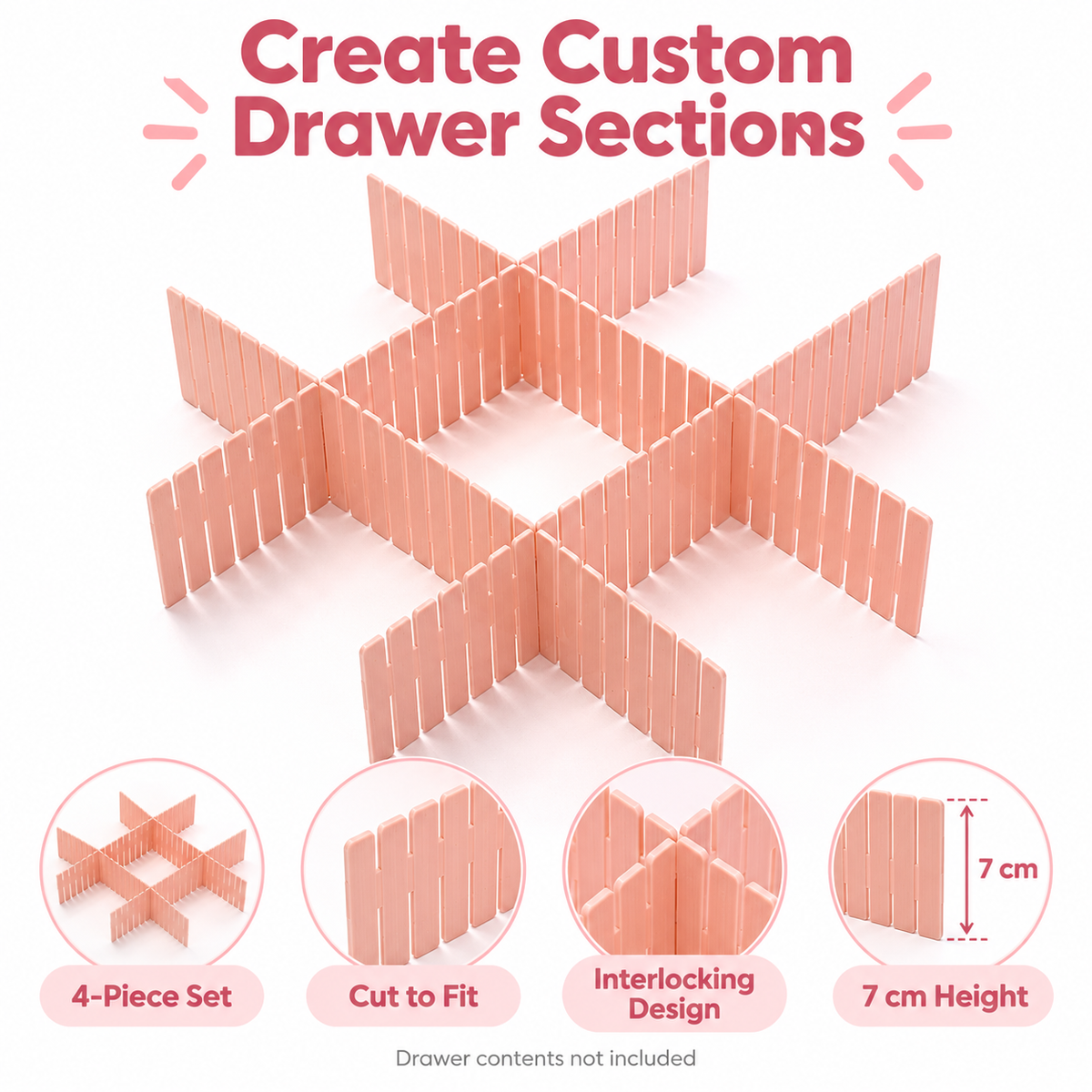 Cut-to-Fit Drawer Divider Set, 4-Pack Storage Organizer