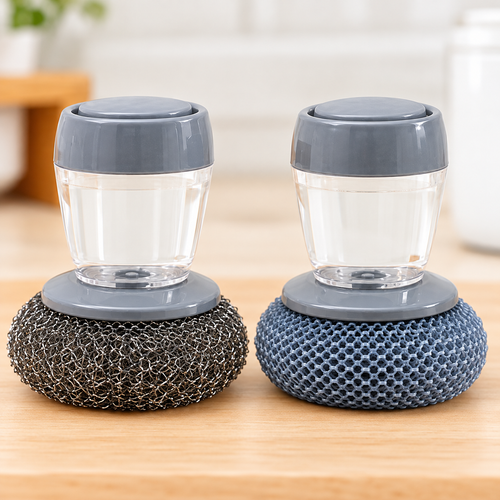 Dual-Surface Soap-Dispensing Palm Dish Brush Set