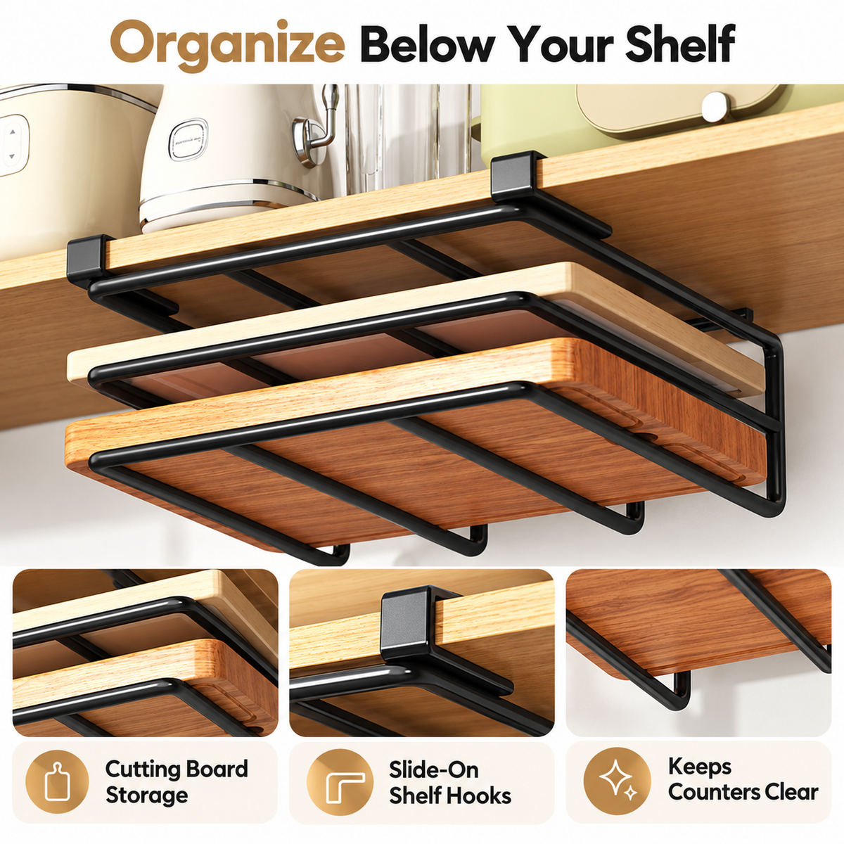 Under-Cabinet Cutting Board & Lid Organizer Storage Rack