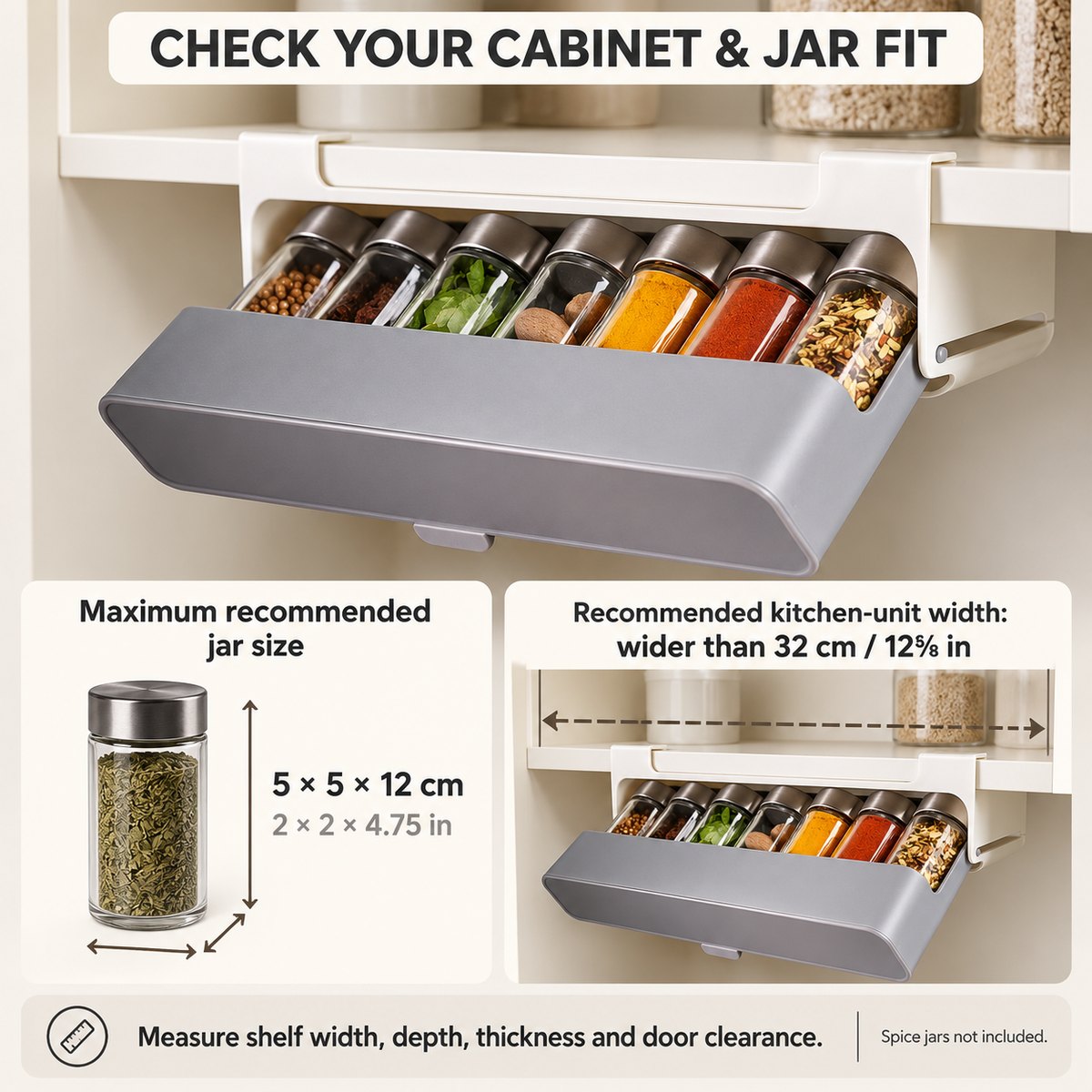 Pull-Out Under-Shelf Spice Organizer for Kitchen Cabinets