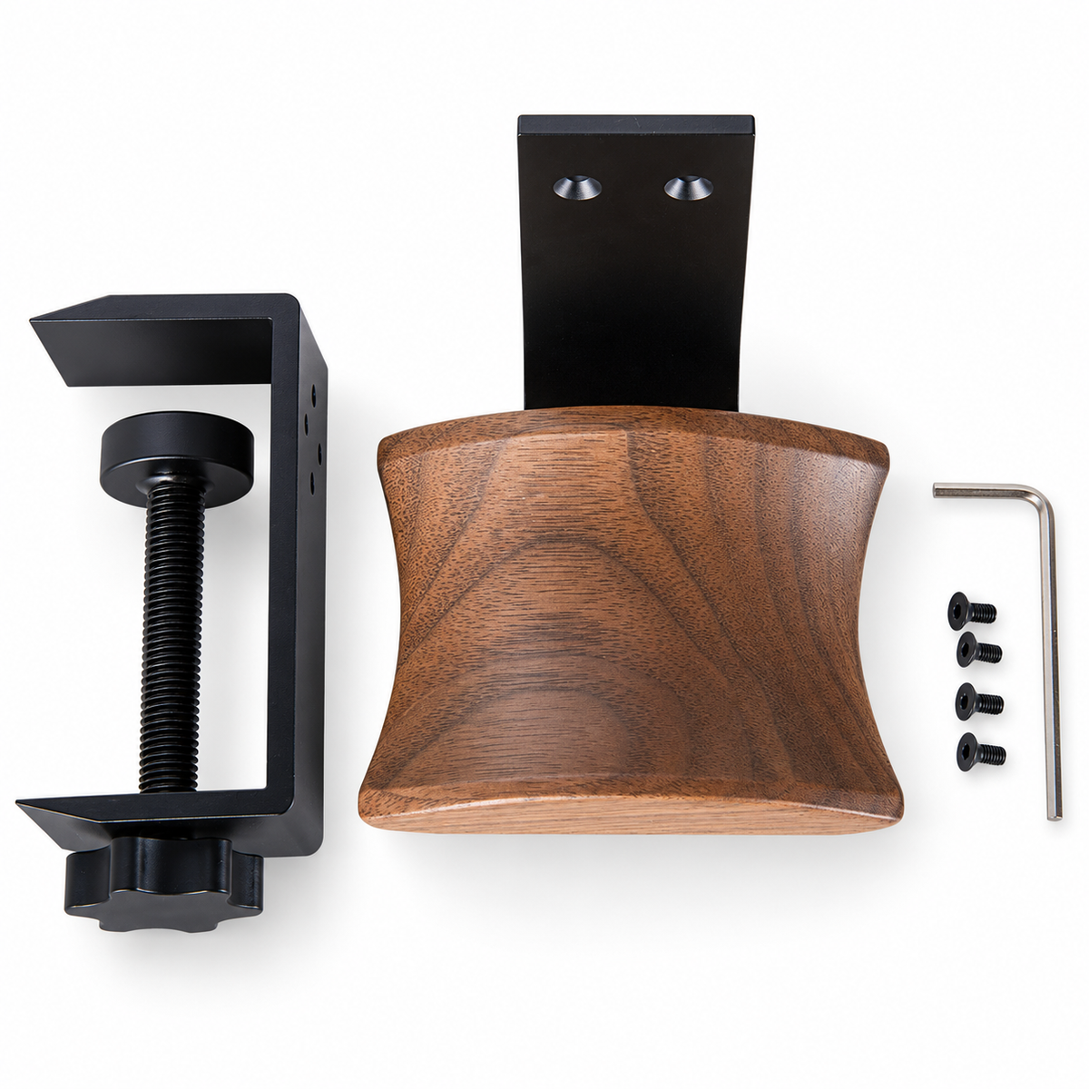Clip-On Wood & Aluminum Headphone Hanger for Desk & Office
