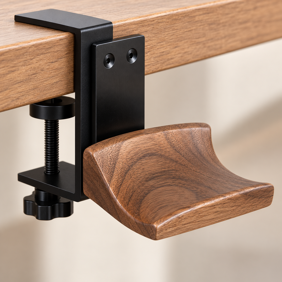 Clip-On Wood & Aluminum Headphone Hanger for Desk & Office